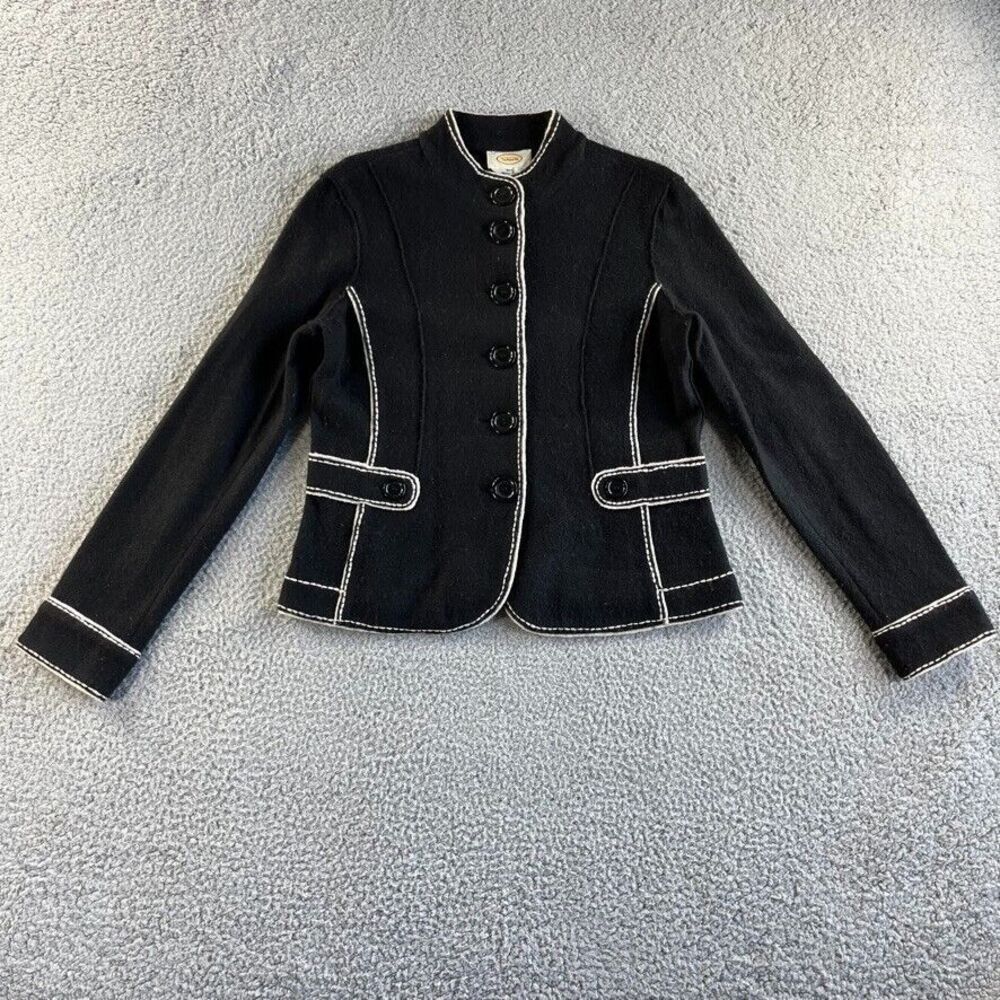 Vintage Talbots Jacket Womens Small Black 100% Merino Wool Coat Military Retro‎
